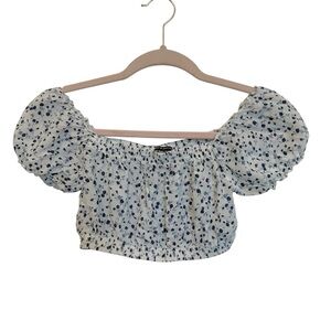 Brandy Melville Green Floral Cropped Top Off The Shoulder One Size Fits XS-S.